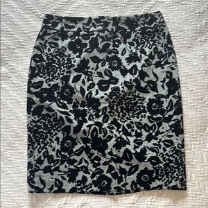 Ann Taylor Black Velvet and Gray Floral Pencil Skirt